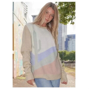 Boho Cactus Knit Sweater | Southwestern Desert Pastel Pullover